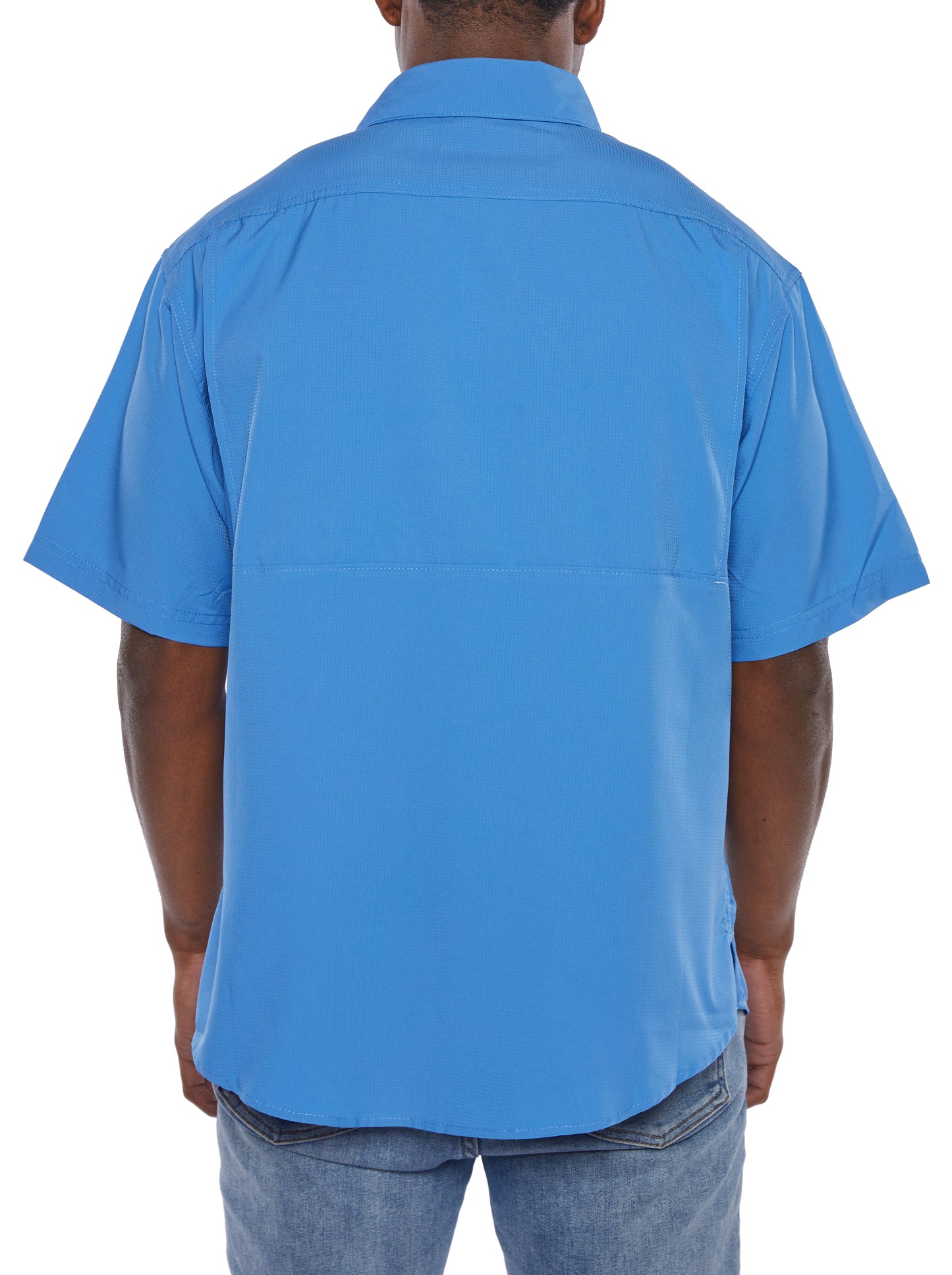 MENS SHORT SLEEVE FISHING SHIRT, Blue Sky with Embroidery