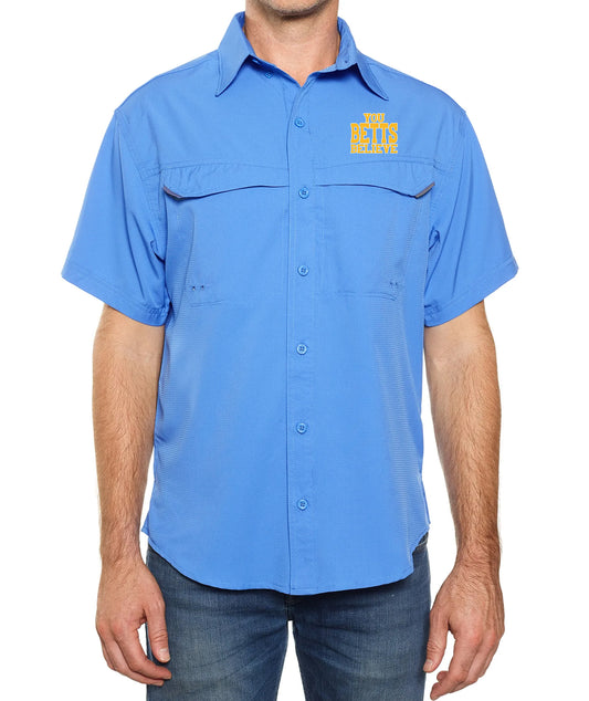 SHORT SLEEVE FISHING SHIRT, Blue Sky with Print Logo
