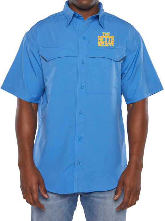 MENS SHORT SLEEVE FISHING SHIRT, Blue Sky with Embroidery